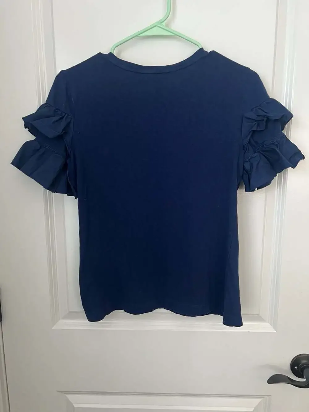 Tory Burch Navy Blue Ruffle Short Sleeve Tee